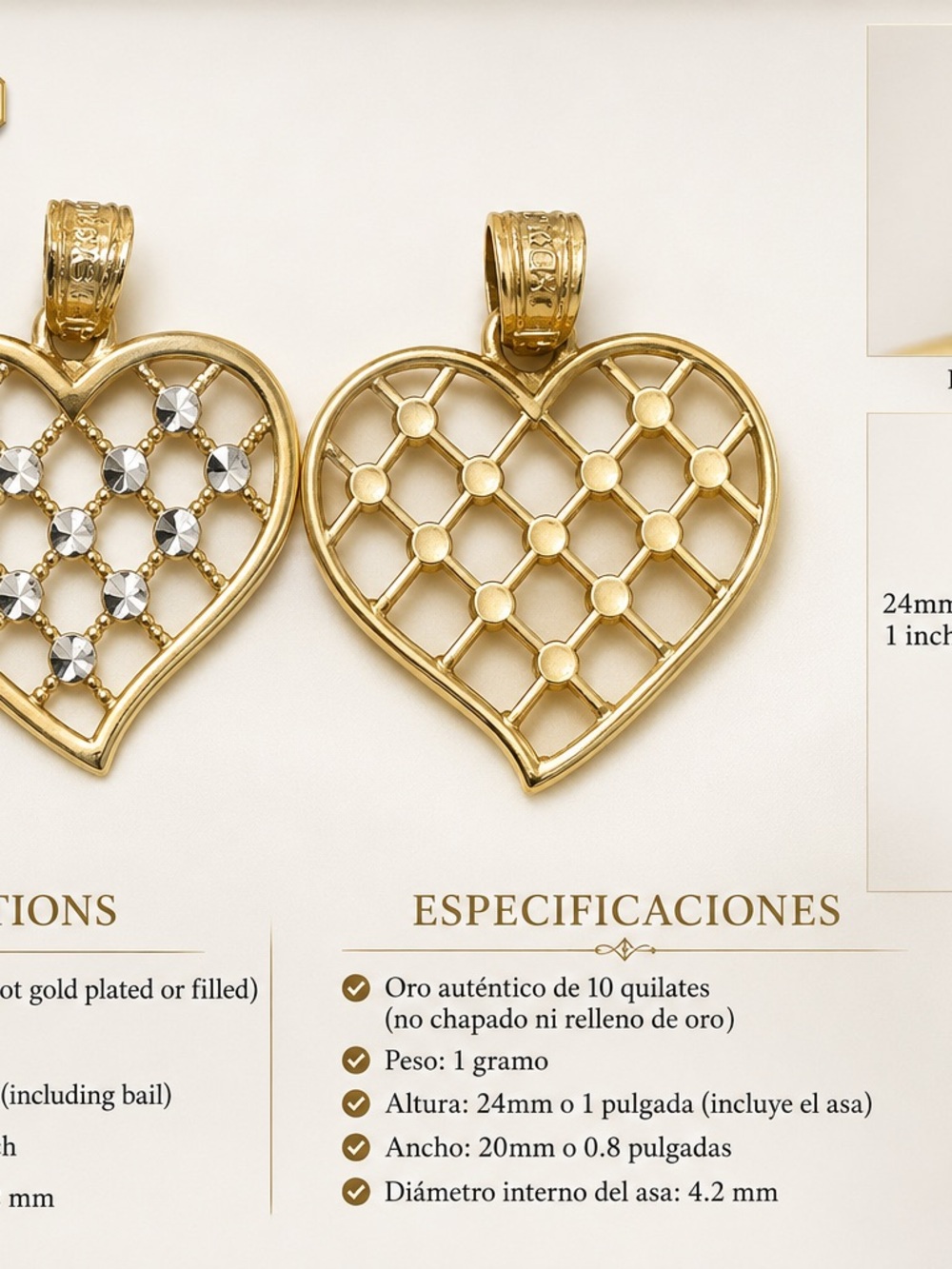 10K Gold Heart Lattice Pendant - Gold